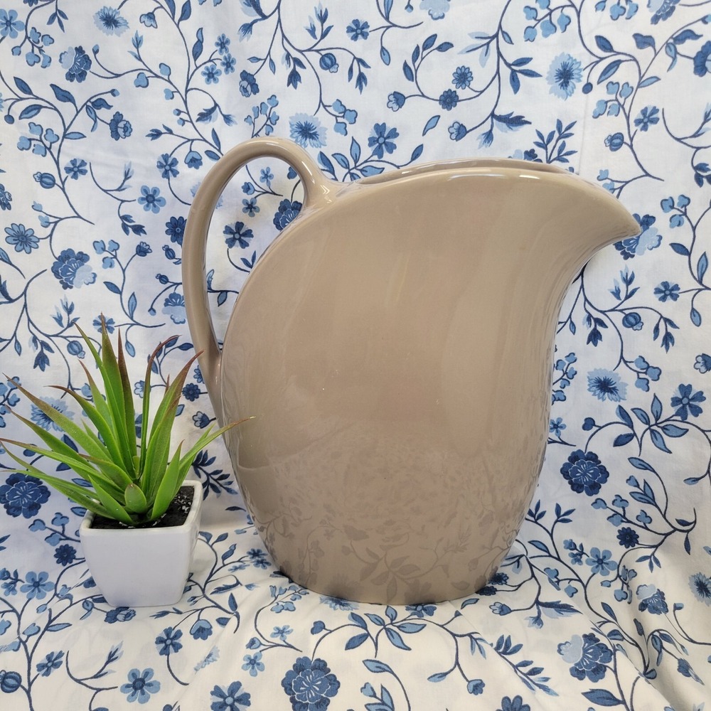 Vintage Hall Pottery 48 oz. Light Brown Refrigerator Pitcher With Ice Lip MCM